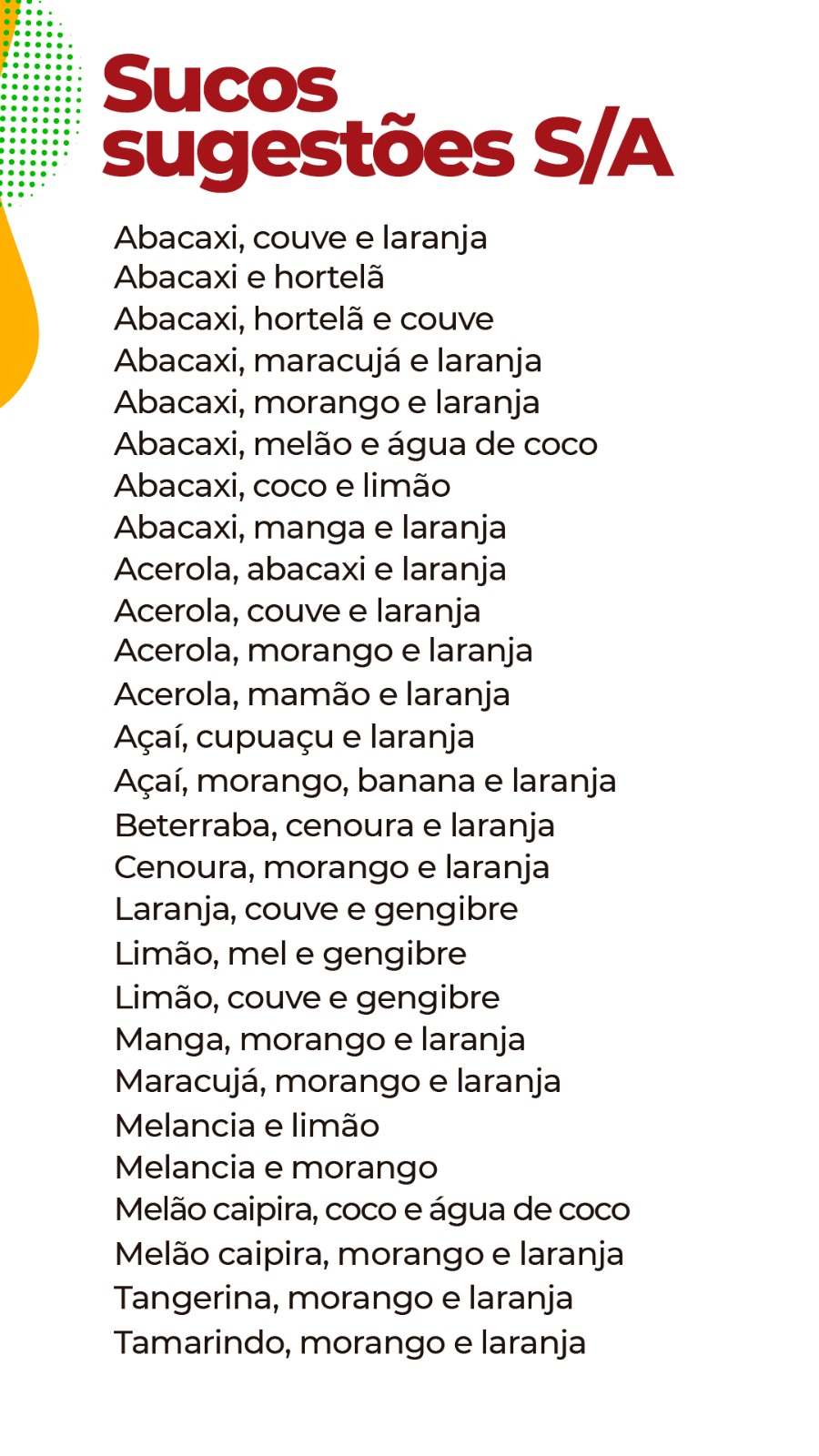 Cardápio Sucos SA Duplos