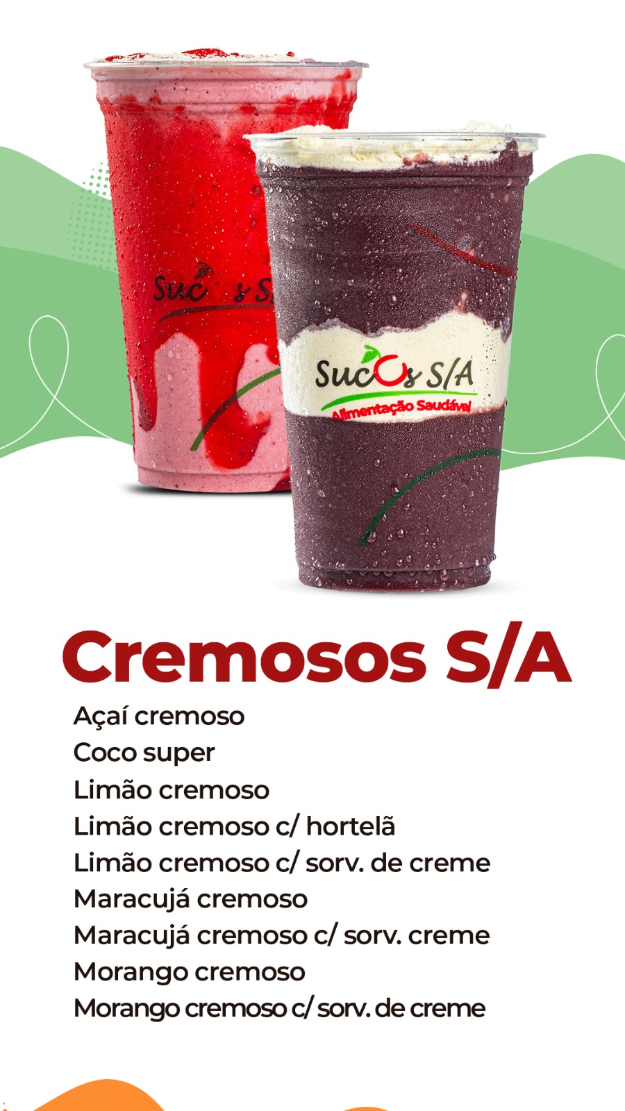 Cardápio Sucos SA Vitaminas